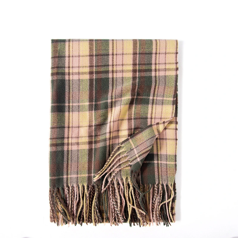 Women&prime;s Autumn and Winter Colorful Plaid Shawl Thickening Warm Fringe Warm Soft Large Blanket Scarf