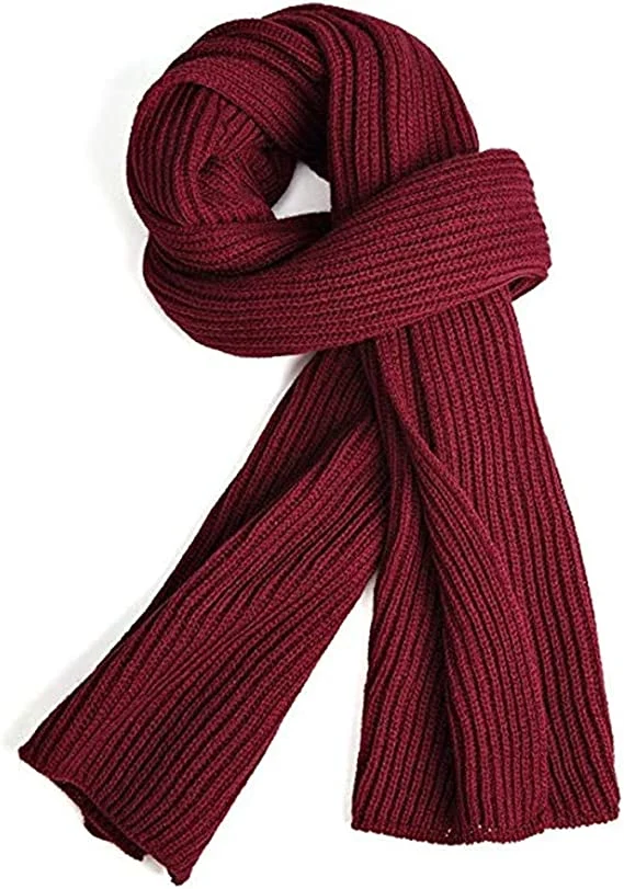 Autumn and Winter Unisex Pure Color Neck Warm Knitting Yarn Red Scarf