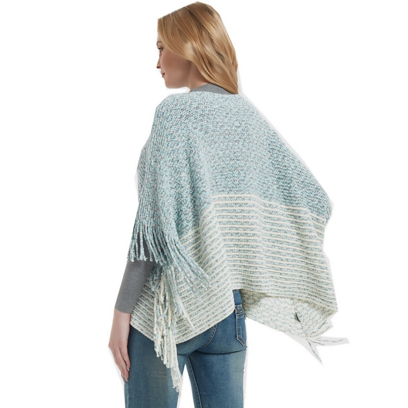 Oversized Warm Striped Pattern Thick Shawl Poncho Cape for Women