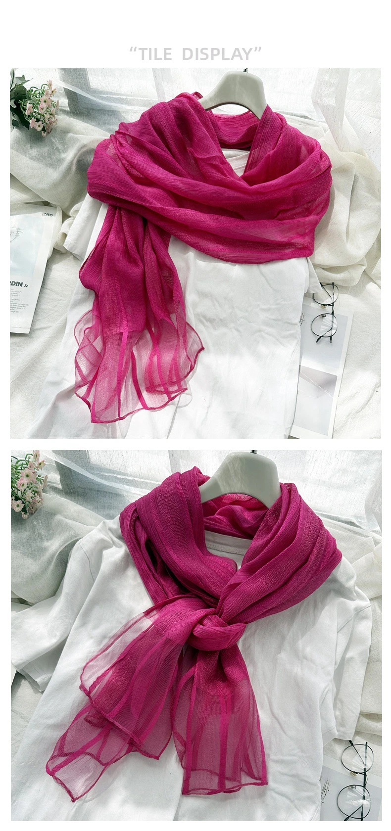 New Korean Pure Silk Acrylic Fiber Hijab Women&prime;s Long Scarf Fashion Autumn Sunscreen Shawl and Scarves