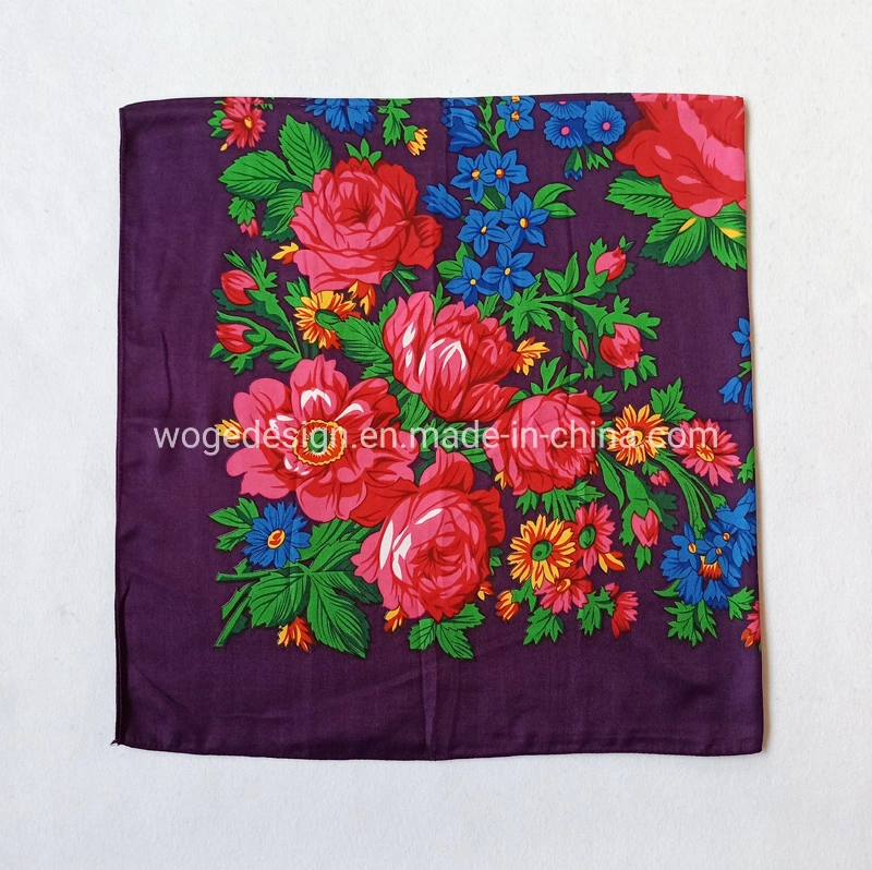 140*140cm Maxi Woge Unique Bright Muffler Dress Scarves Women Print Polyester Fabric Square Factory Floral Shawl