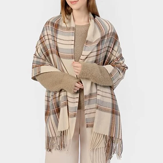 White Plaid Women Men Winter Warm Long Shawl Wraps Blanket Thick Big Grid Scarfs