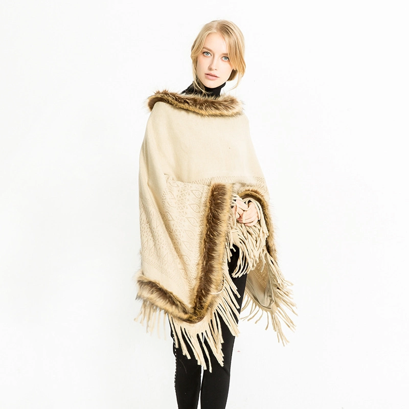 Women Shawl Cloak Winter Scarf Ladies Travel Shawls Cashmere Hickened Cloak Fur Cloak