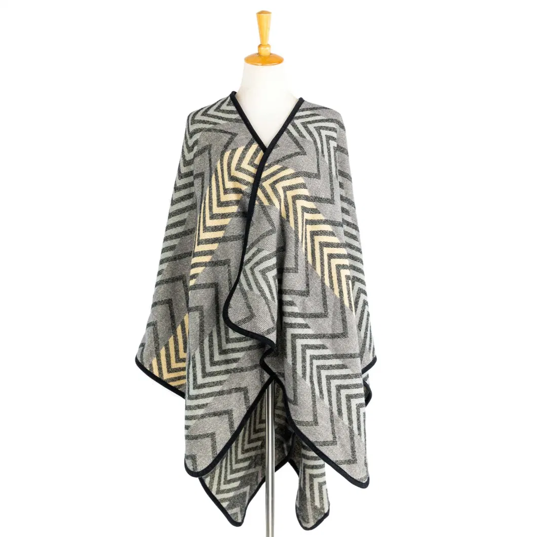 Lady Fashion Woven Cashmere Feel Outwear Plus Coat Batwing Classic Block Binding Cozy Wrap Casual Scottish Wrap Chequered Vintage Thick Retro Stola Cloak Poncho