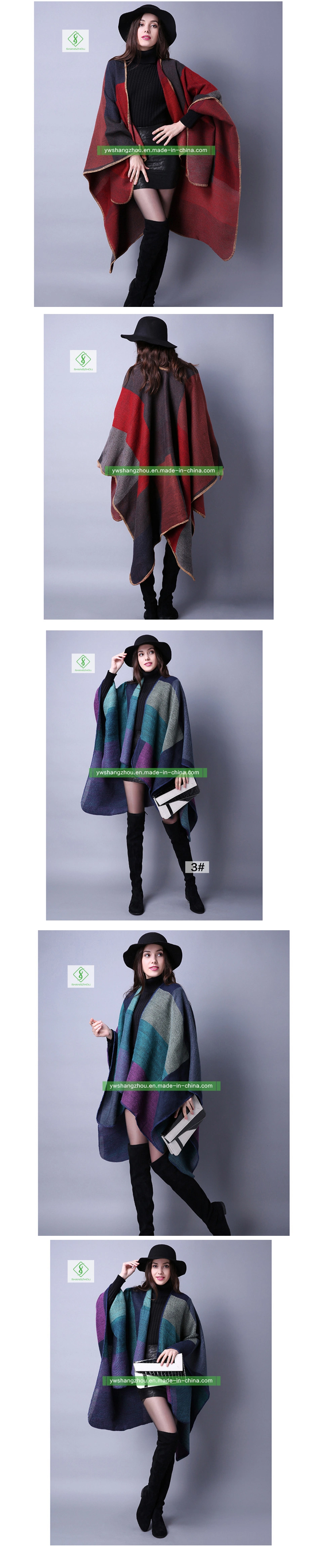 European Ethnic Style Plaid Cape Women&prime;s Cashmere Travel Thickened Shawl