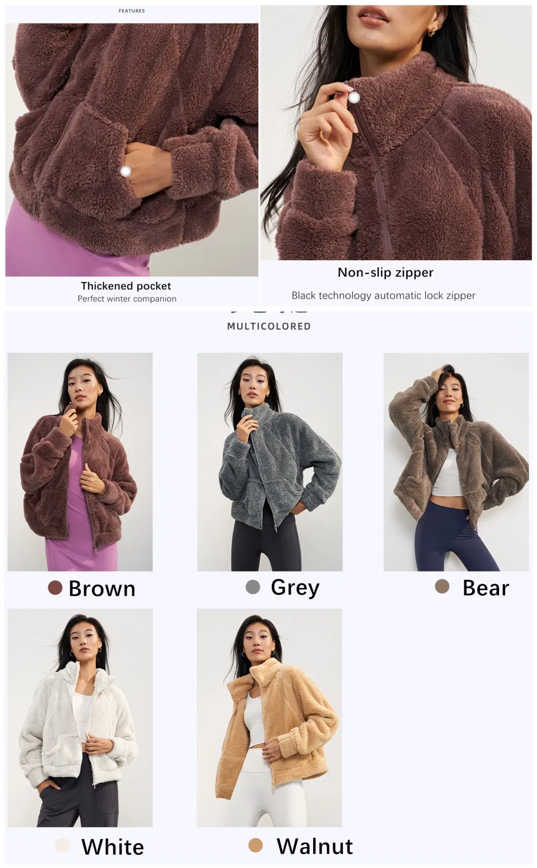 Xsunwing Wholesale Sweat Suits Women Stand Collar Zipper Workout Casual Outdoor Wear Activewear Winter Warm Polar Fleece Jacket Coats