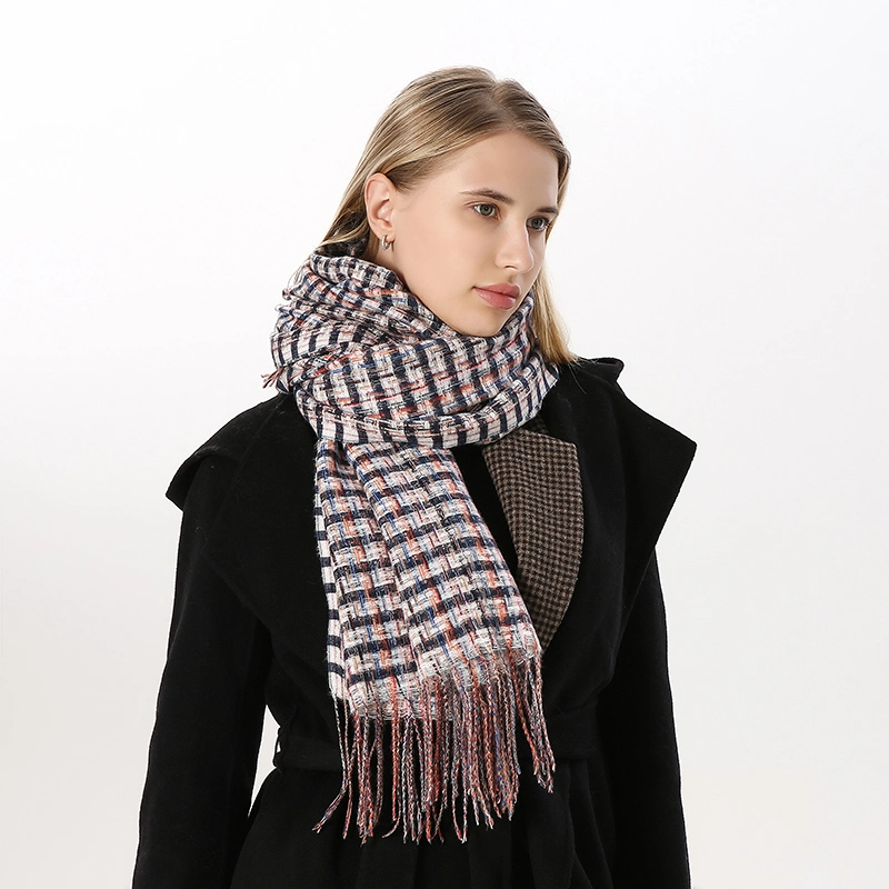 Trendy Winter Warm Plaid Long Scarf with Tassel