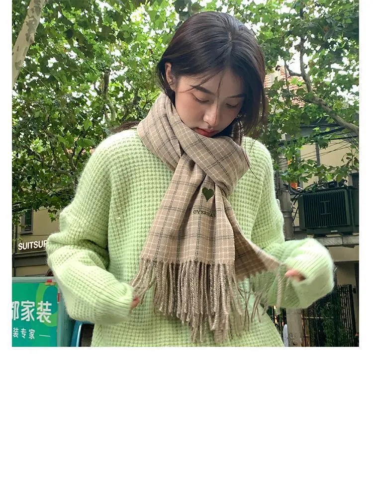 Custom Winter Warm Long Shawls Plaid Fashion Embroidery Women Scarf