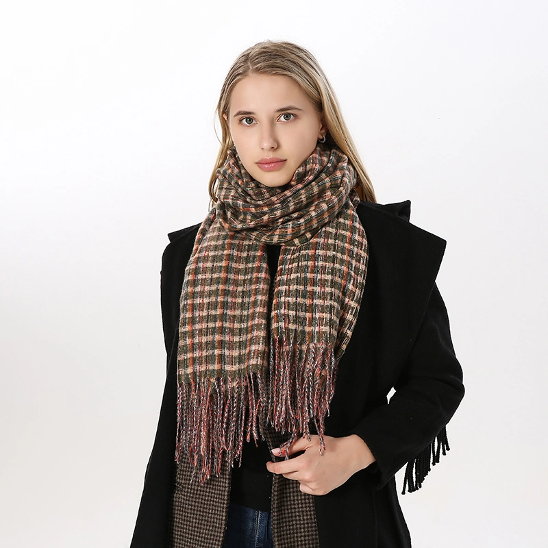 Trendy Winter Warm Plaid Long Scarf with Tassel