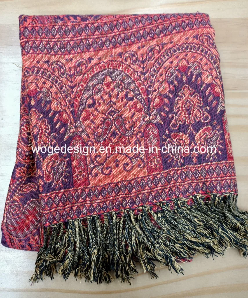 Fashion Hot Sold Ladies Jacquard Flower Polyester Blend Viscose Yarn Pashmina Scarf Poncho