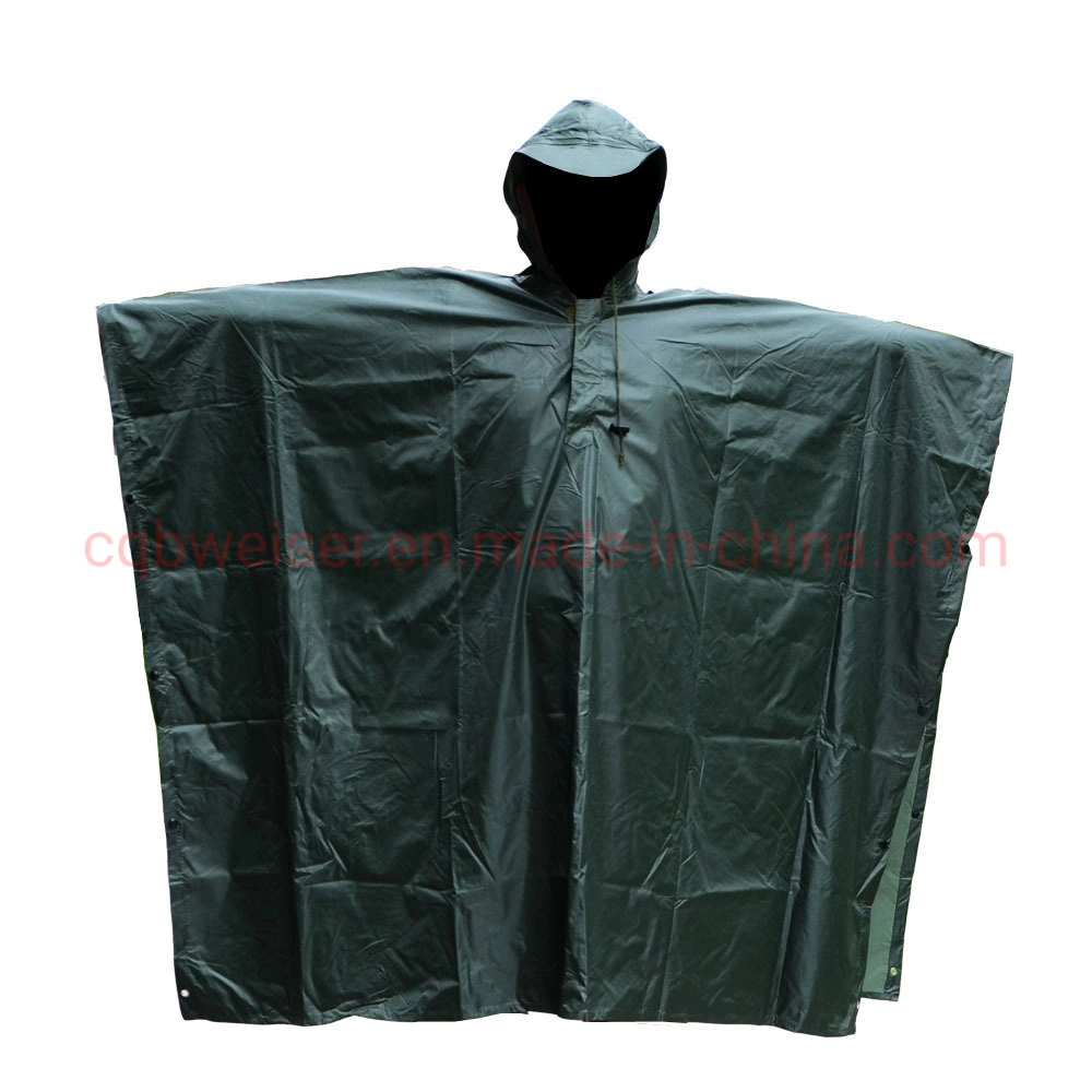 Customized Camouflage Waterproof Polyester Rain Poncho for Camping Hiking