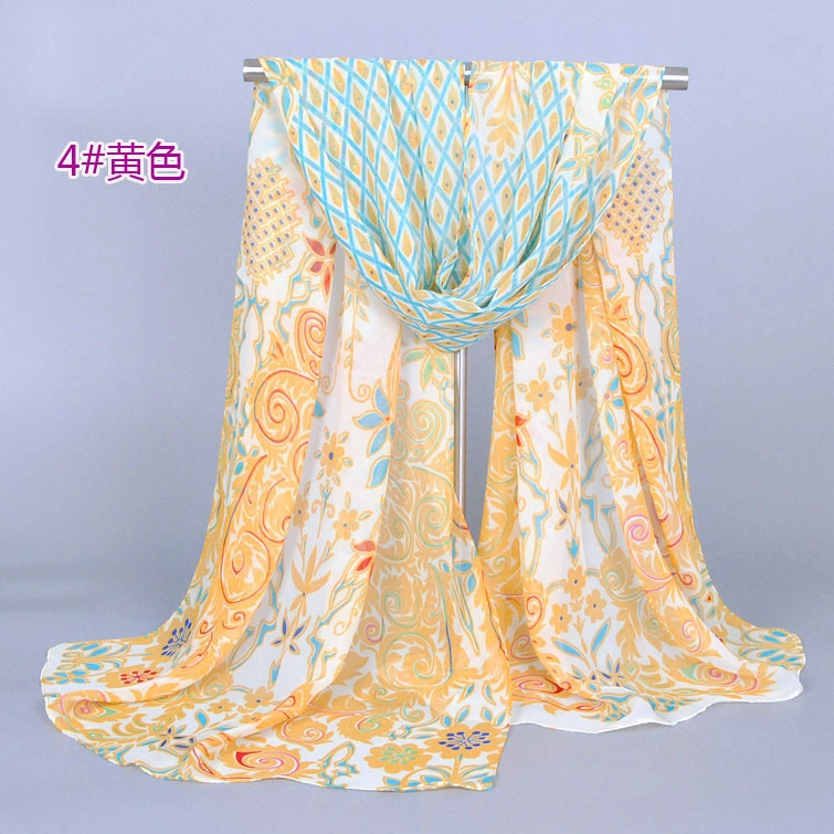 New Fashion Chiffon Plain Printing Popular Peacock Pattern Silk Women Scarf Polyester Cotton Soft Long Lady Scarf