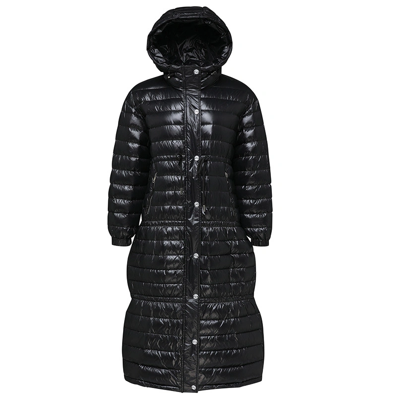 Hot Sale Winter Long Women&prime;s 90/10 Duck Down Jacket Black Winter Puffer Hoodie Coat Woman