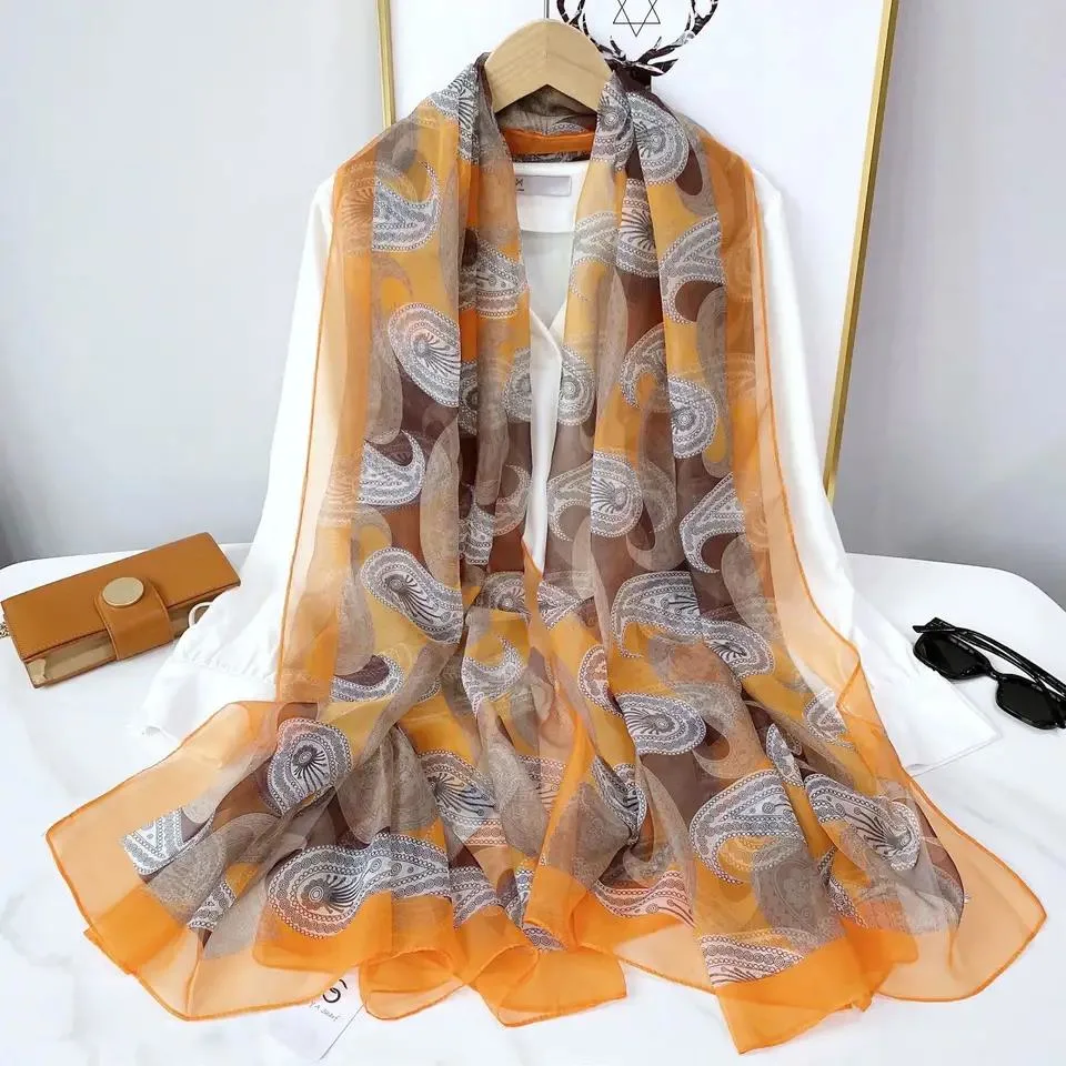 New Fashion Silk Designer Scarves Spring Summer Women Branded Long Silk Scarf