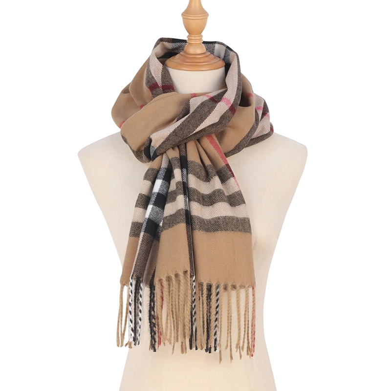 Wholesale Stylish Womens Long Plaid Checked Scarf with Tassel