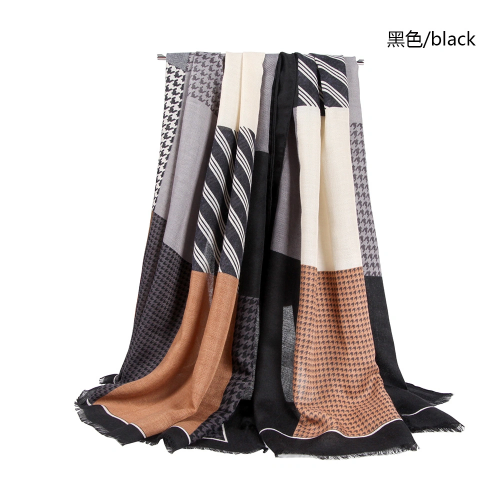 New Rectangular Houndstooth Printed Scarf Personalized Custom 100% Pure Silk Twill Satin Square Skinny Scarf for Women