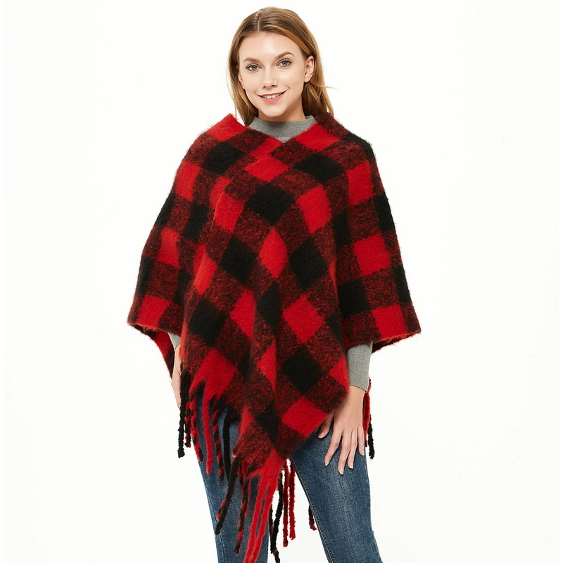 Wholesale Thick Plaid Poncho Wrap Shawl for Women