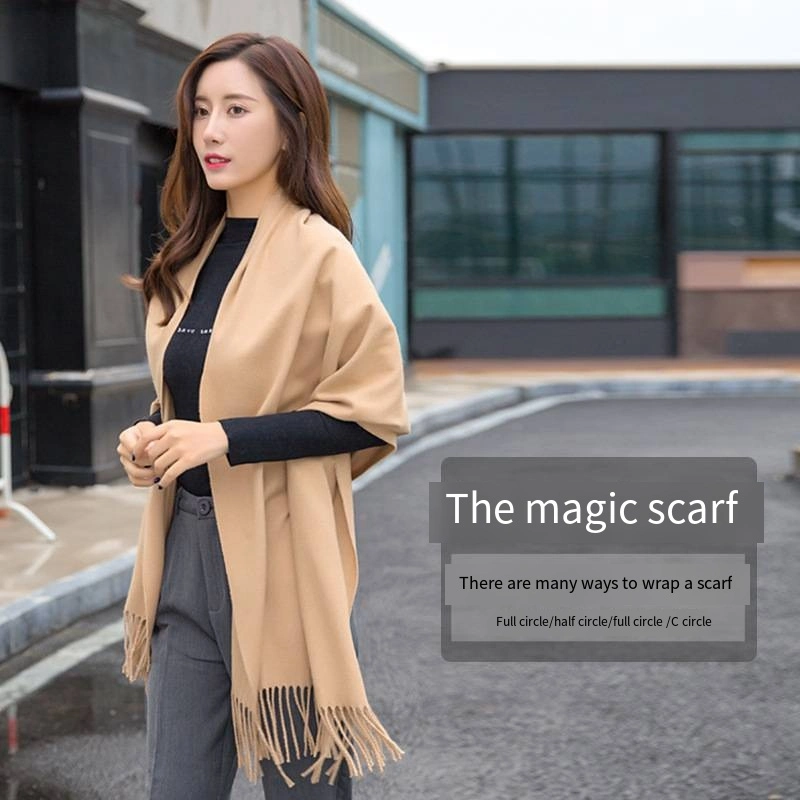 High Quality Apparel Cool Fashion Solid Color Lady Winter Warmer Thick Long Woven Knitted Fake Wool Cashmere Scarf