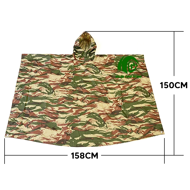 Kango Customized Camouflage Waterproof Polyester Rain Poncho for Camping Hiking