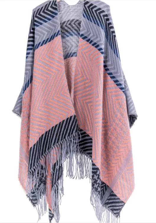 Ladies Fashion Leisurepolyester Knitted Tassel Scarf Wrap Poncho Shawl