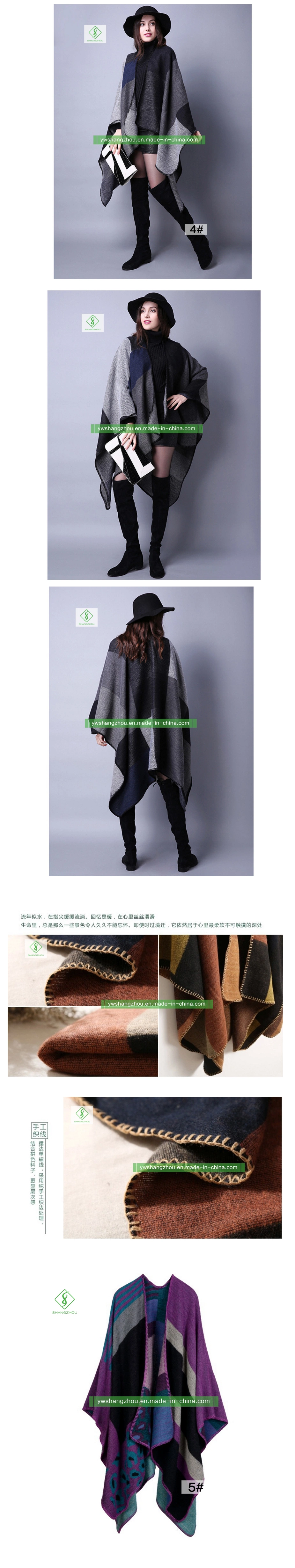 European Ethnic Style Plaid Cape Women&prime;s Cashmere Travel Thickened Shawl