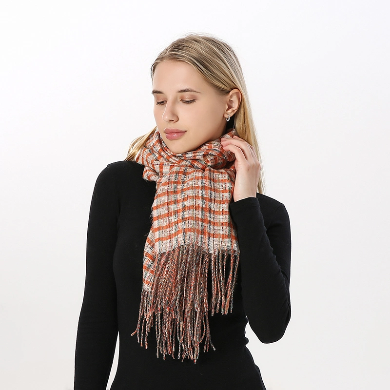 Trendy Winter Warm Plaid Long Scarf with Tassel