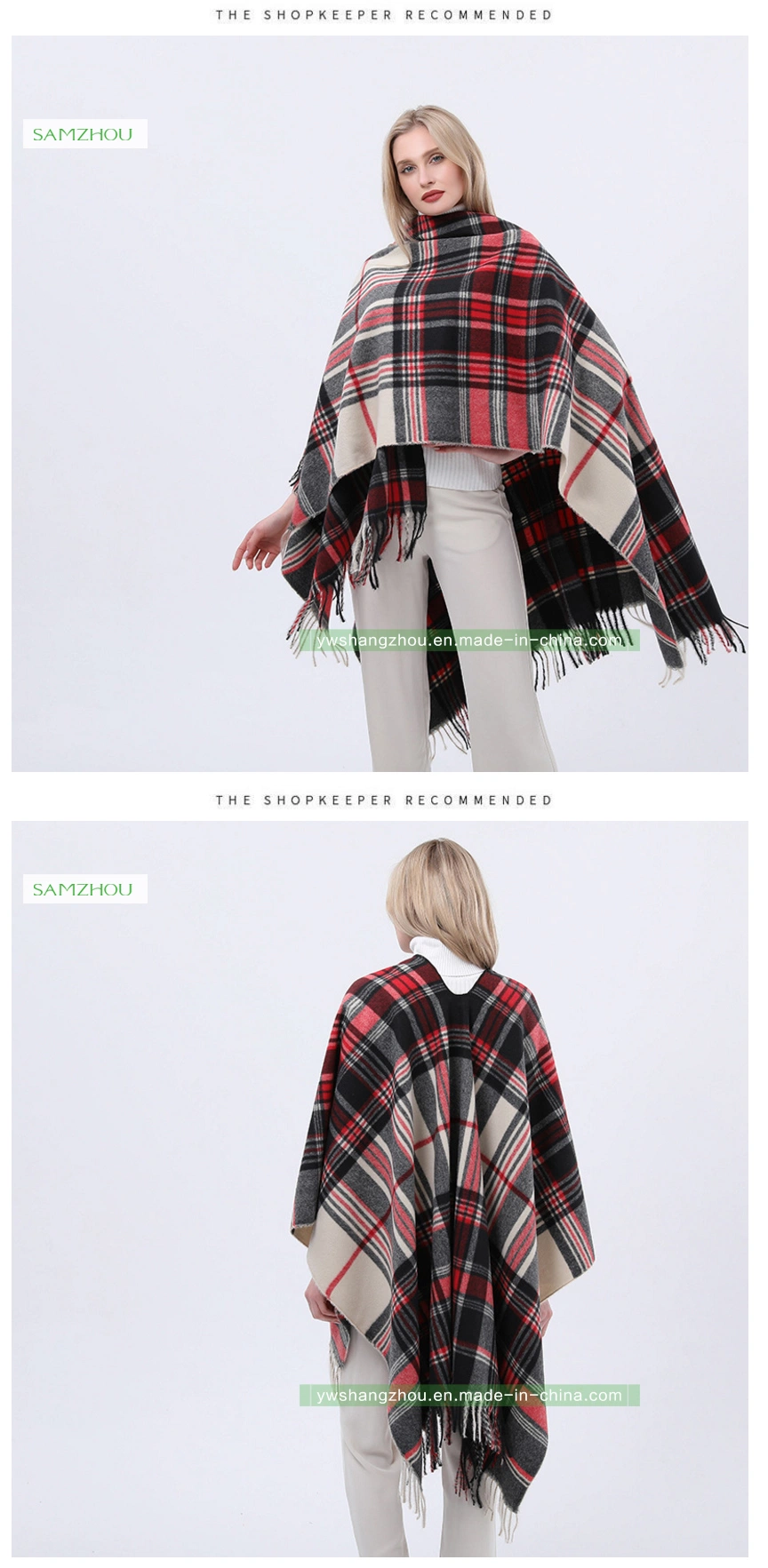 Jacquard Western Plaid Cape Fashion Scarf Lady Cashmere Slit Shawl Winter