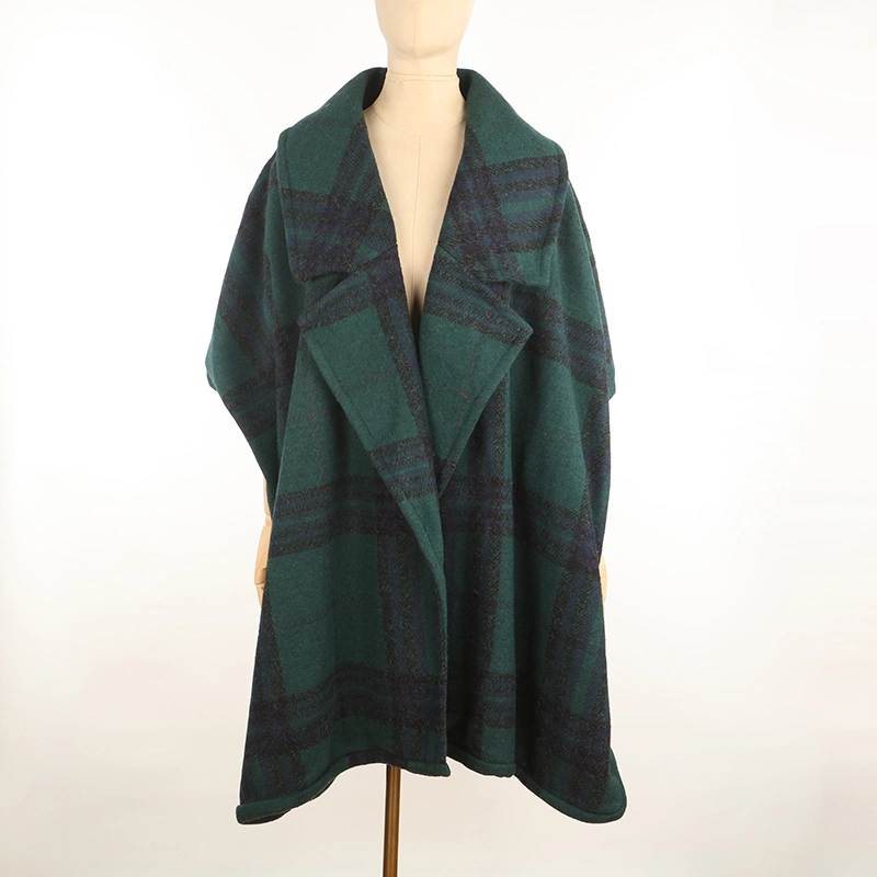 Hot Selling Oversized Lady Women Plaid Coat Topper Poncho Woman Shawl