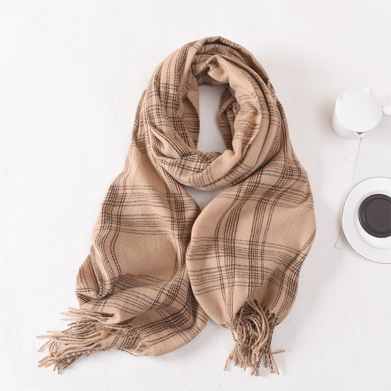 New Niche High Appearance Level Polyester Scarf Ins Plaid Scarf for Women Winter Warm Long Scarf