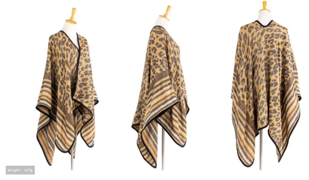 Fashion Leisure Classical Acrylic Leopard Knitted Scarf Wrap Poncho Shawl