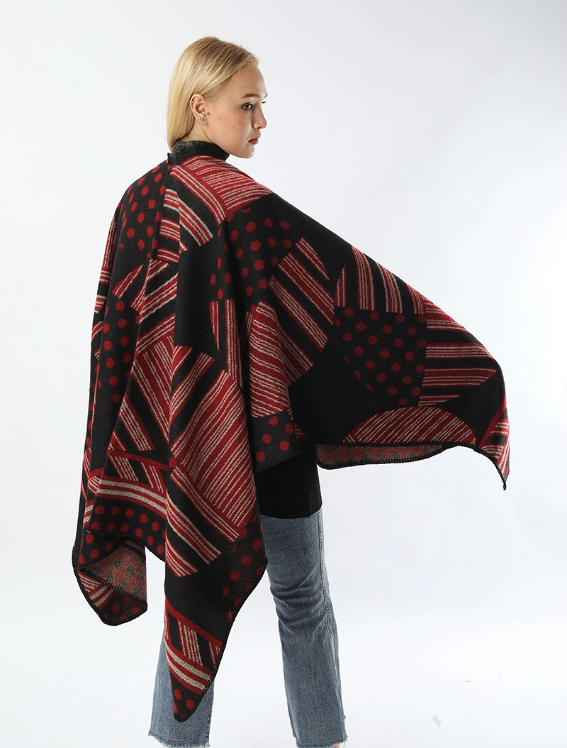 Bohemian Poncho Winter Warm Round DOT Pattern Shawls Thicken Striped Women Cape