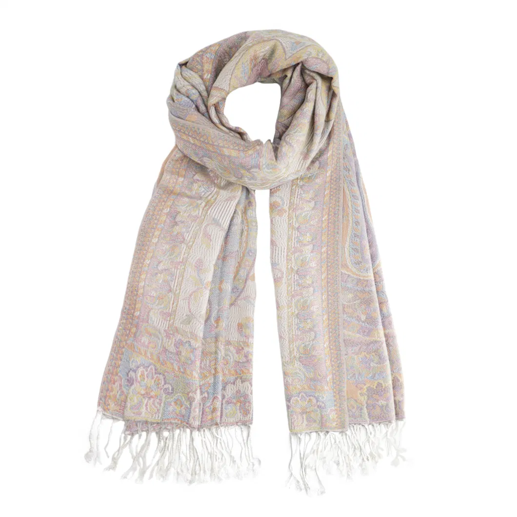 Wholesale Women&prime;s Cozy White Paisley Scarf Spring and Autumn Soft Embroidered Shawl