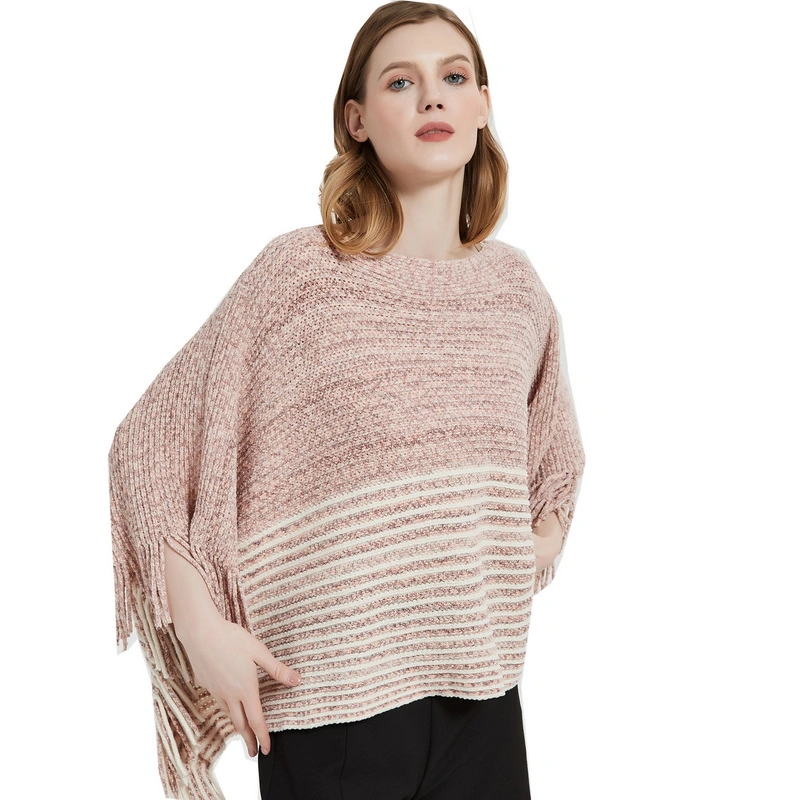 Oversized Warm Striped Pattern Thick Shawl Poncho Cape for Women