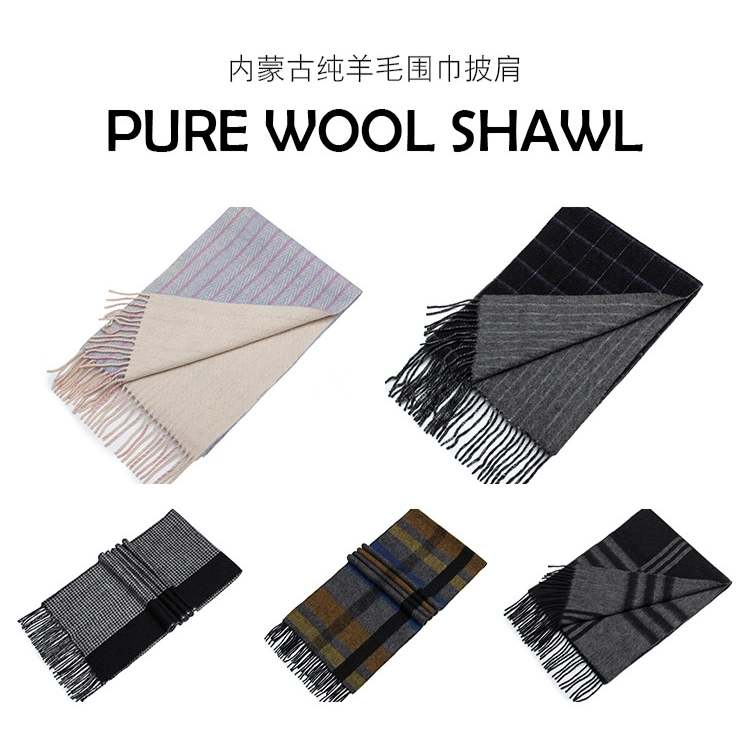 Newest 100% Wool Double-Sided Striped Scarves Winter Warm Wool Plaid Women&prime;s Scarves