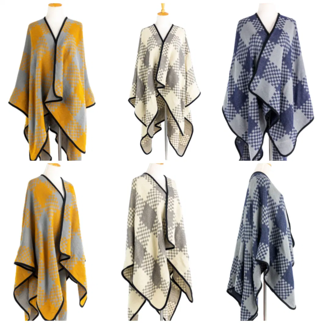 Fashion Leisure Classical Houndstooth Acrylic Knitted Scarf Wrap Poncho Shawl