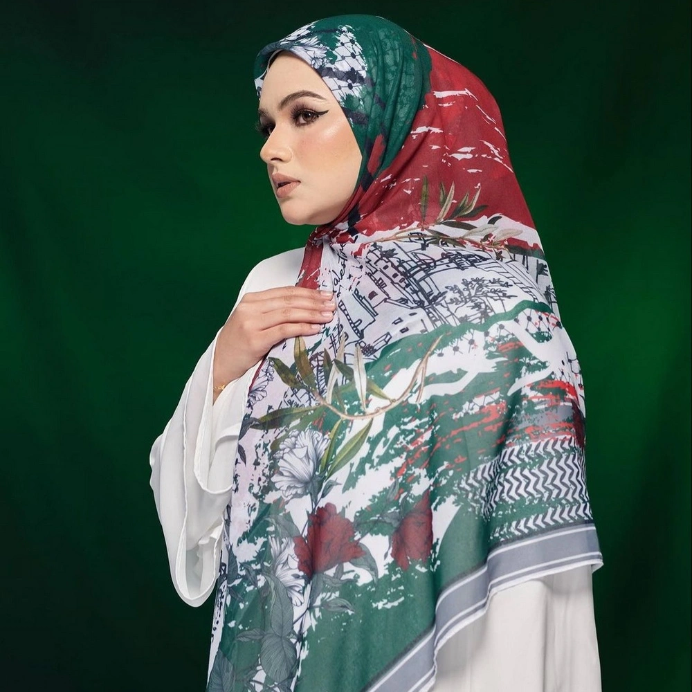 2024 Hot Selling Palestine Scarf Custom Digital Printed Cotton Voile Hijab Scarf
