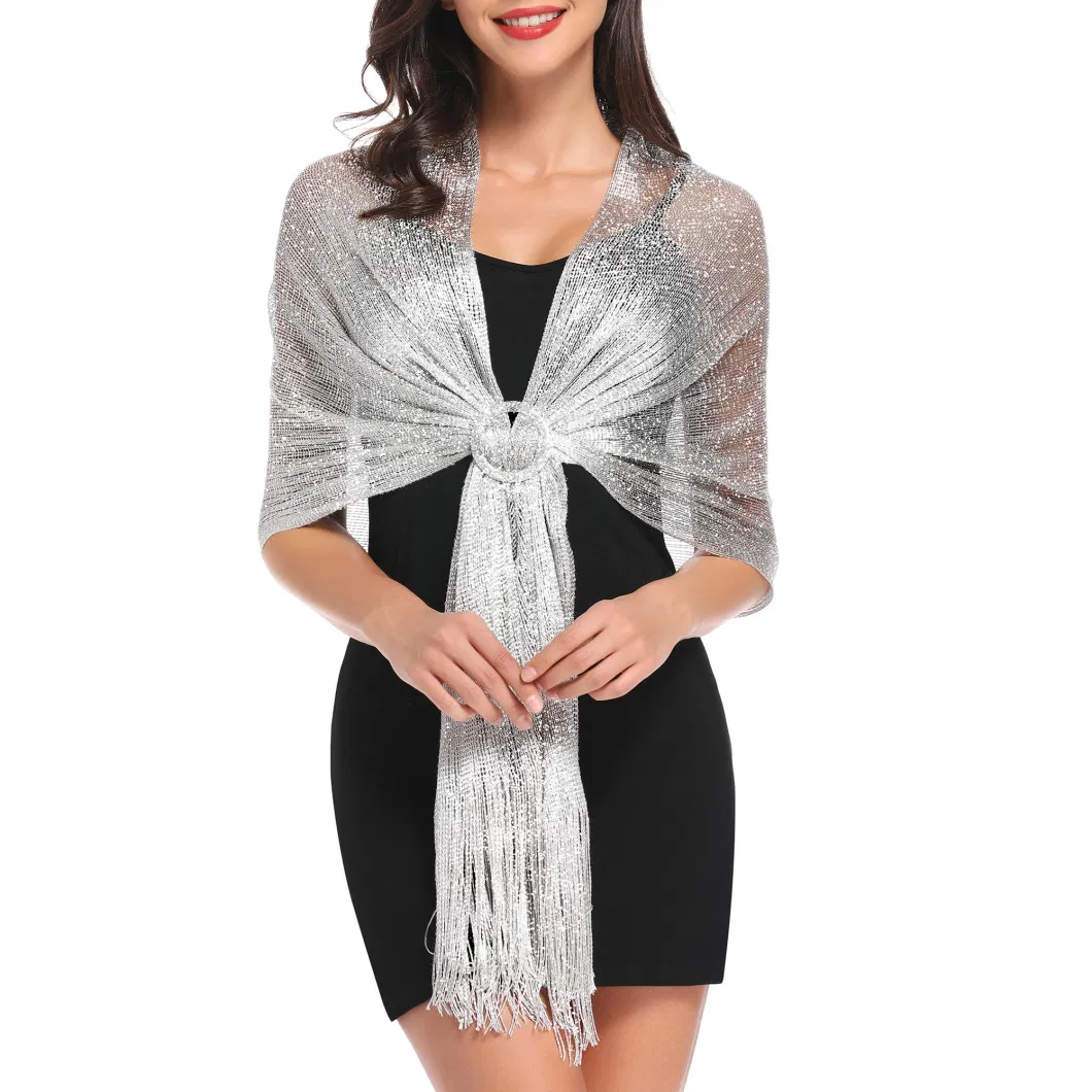 Glittering Sliver Grey Metallic Shawl Scarf and Wraps for Evening Patry Dresses