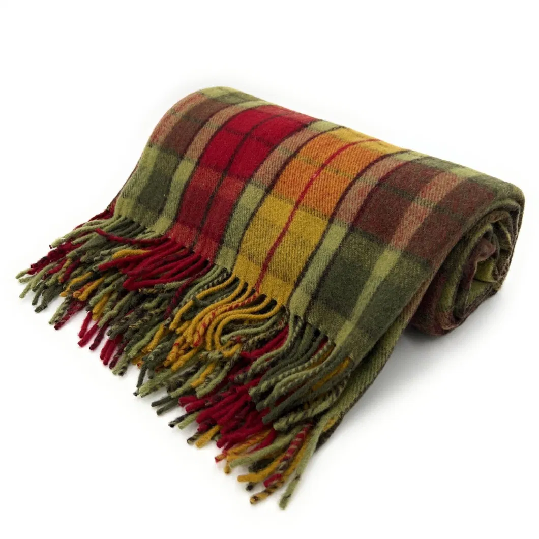 Pure Lamb&prime;s Wool Scotch Tartan Check Scarf Blanket