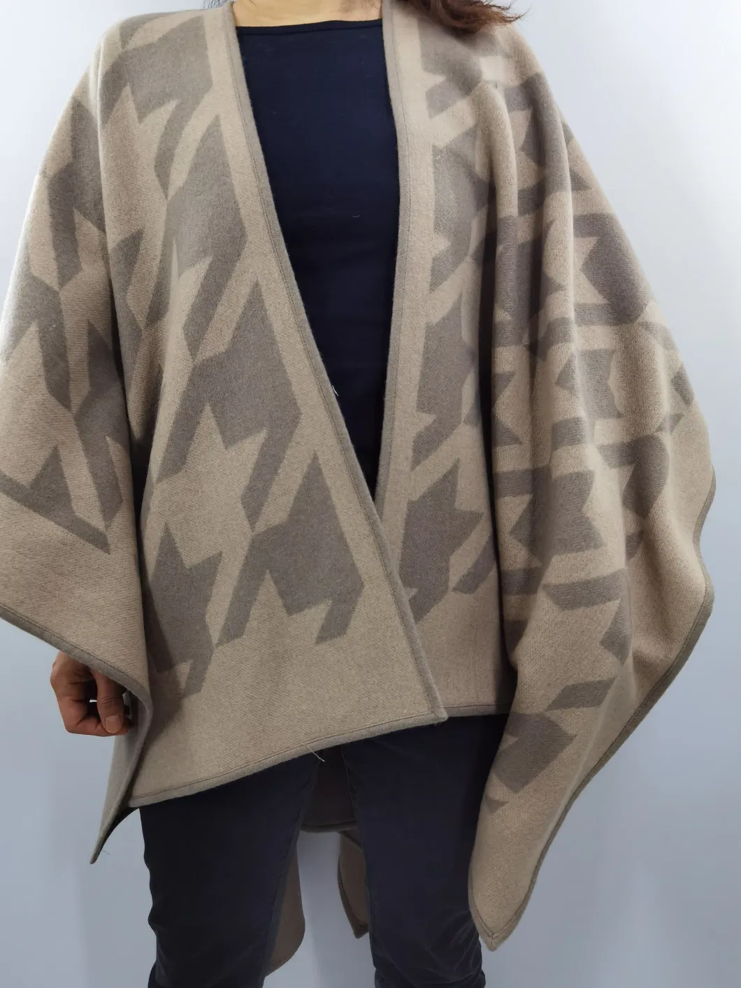 Birds Jacquard Wool Poncho Cape