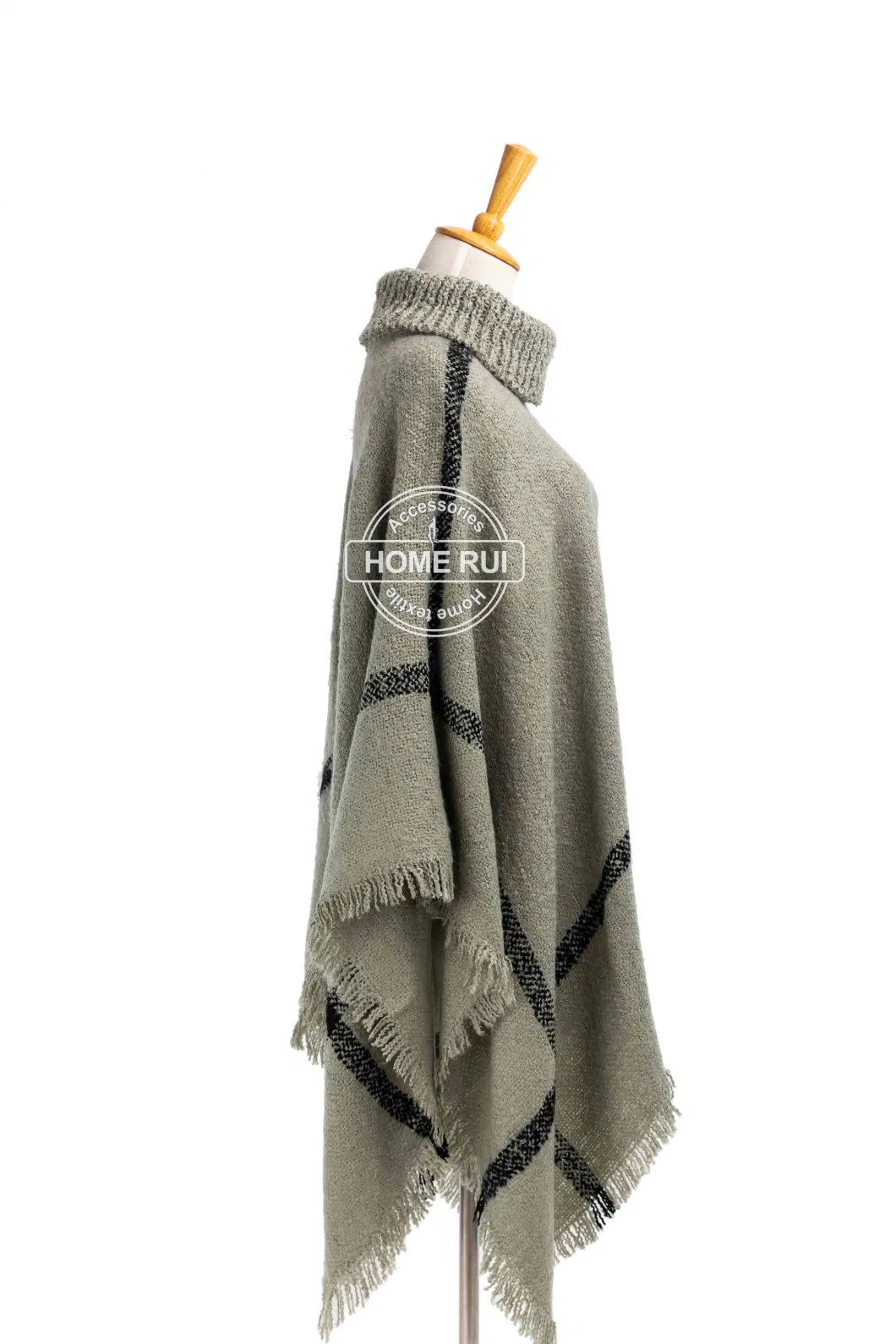 Outfit Fall Winter Lady Fashion Woven Plus Breathable Batwing Classic Mixed Block Tassel Wraps Nova Scottish Plaid Checks Sweater Cape High Neck Poncho Cloak