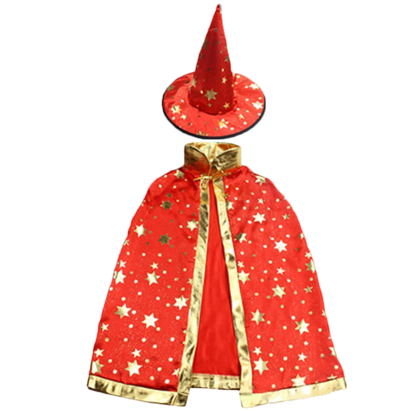 2023 Multicolor Children&prime;s Cape Pentagram Magician Wizard Halloween Party Costumes Kids Capes