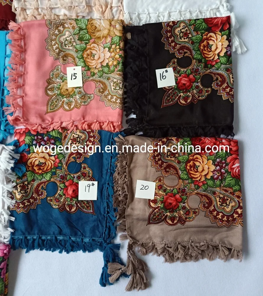 Fashion Vintage Ukrainian Style Lady Square Viscose Shawl Print Floral Scarfs with 22colors Available