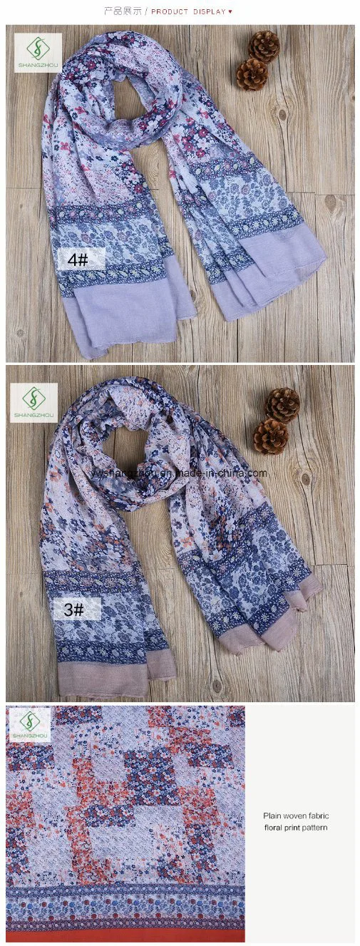 2018 New Lady Fashion Viscose Voile Floral Printed Scarf Factory