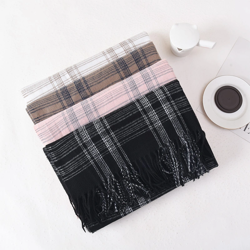 New Niche High Appearance Level Polyester Scarf Ins Plaid Scarf for Women Winter Warm Long Scarf