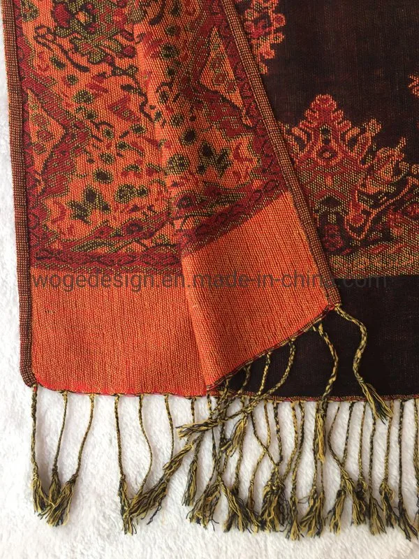 Hot Selling Wholesale Fall Stylish Scarf Shawl India Style Jacquard Leaves Floral Rayon Viscose Classical Vintage Lady Pashmina