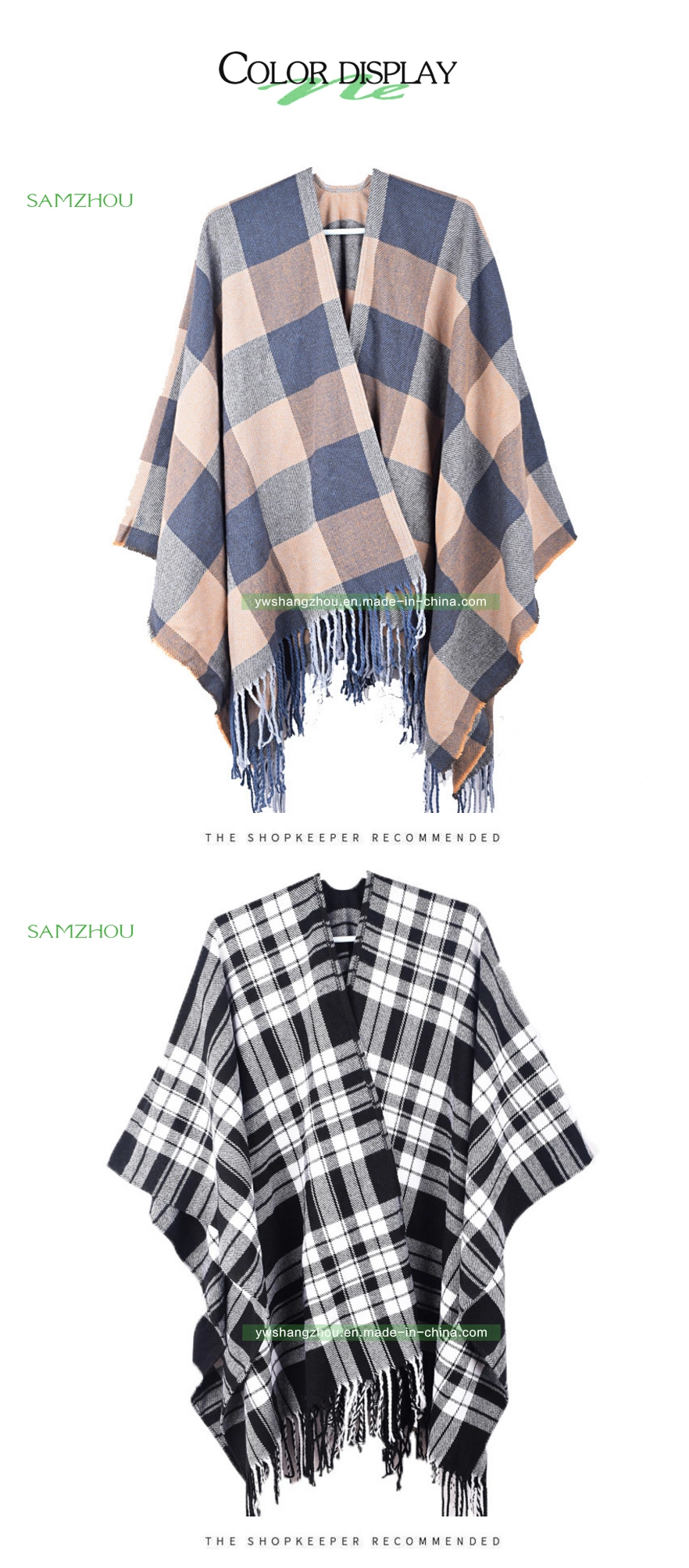 Western Slit Plaid Cape Fashion Scarf Lady Cashmere Shawl Winter