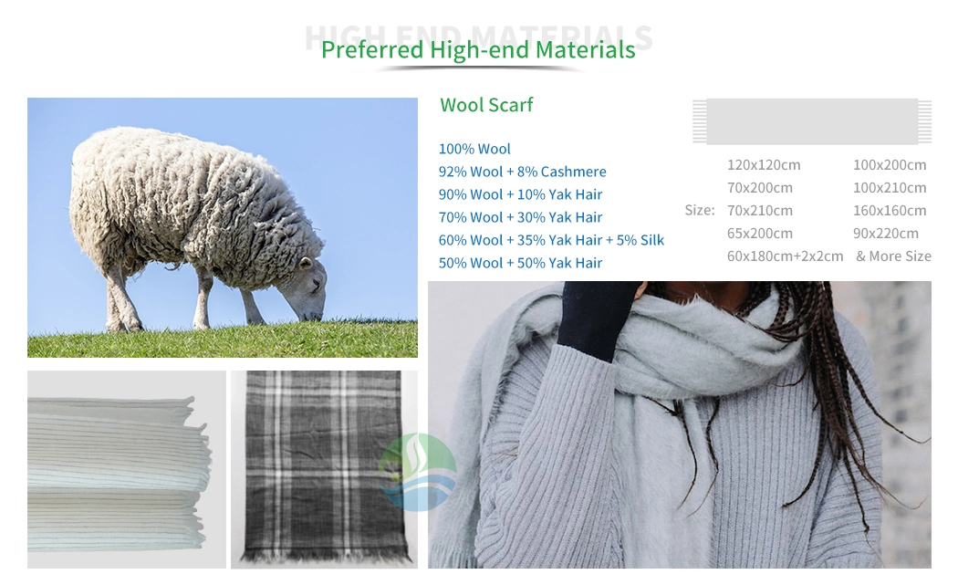 Unisex Soft Skin Friendly Luxury Knitted 70% Merino Wool Shawl Scarf