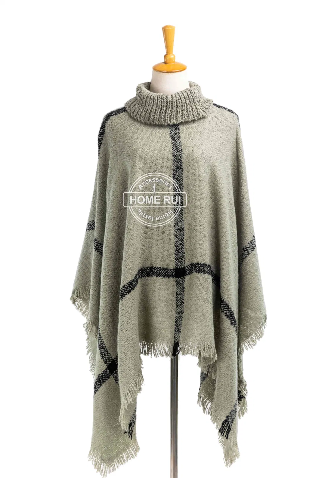 Outfit Fall Winter Lady Fashion Woven Plus Breathable Batwing Classic Mixed Block Tassel Wraps Nova Scottish Plaid Checks Sweater Cape High Neck Poncho Cloak