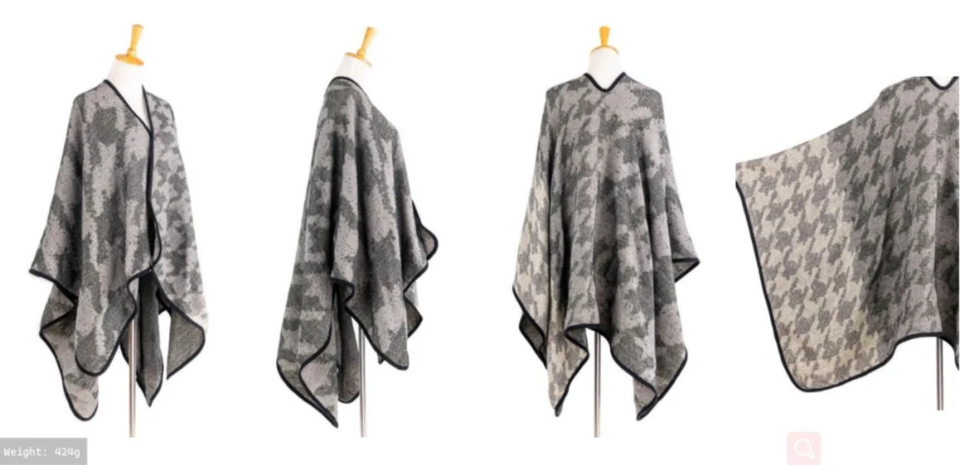 Quality Ladies Houndstooth Classical Acrylic Knitted Scarf Wrap Poncho Shawl