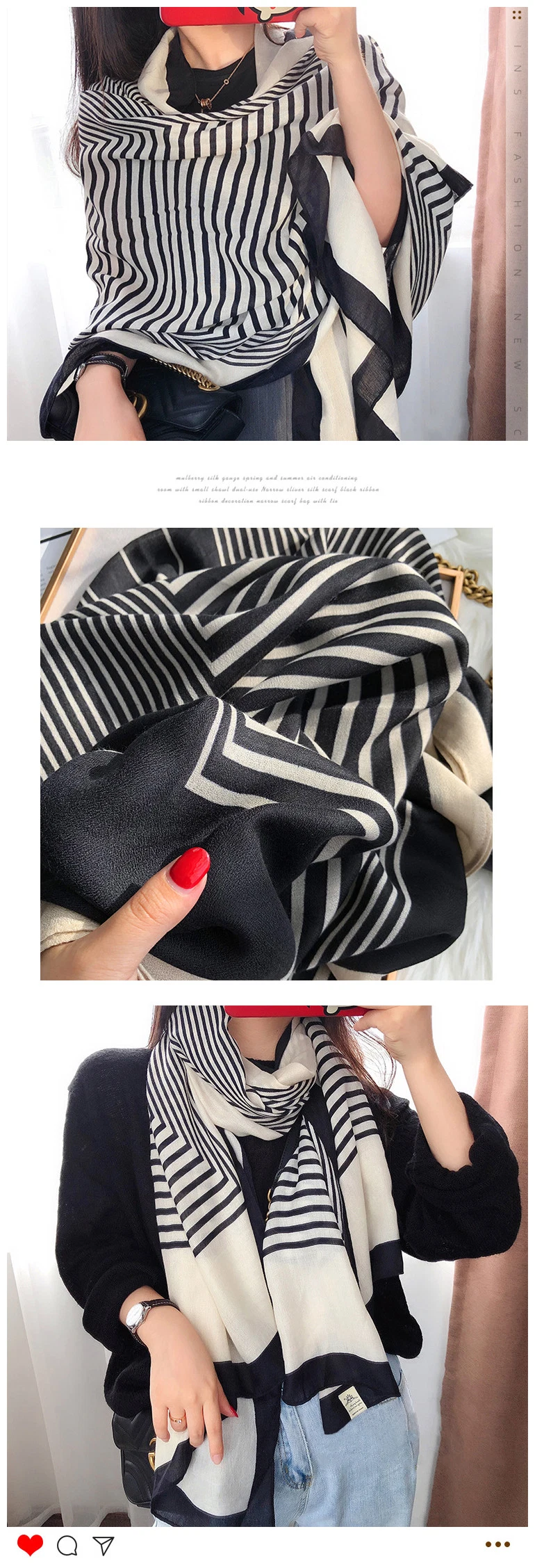 Women Fashion Scarves Big Brand Design Print Lady Poly Silk Shawl Cotton Stole Scarf for Girls with Letter Stripes